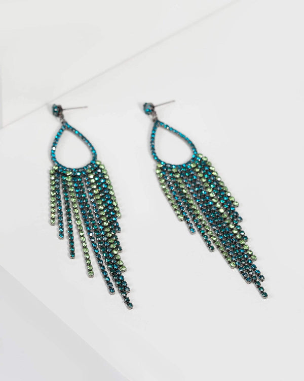 Emerald Multi Crystal Tassel Drop Earrings | Earrings