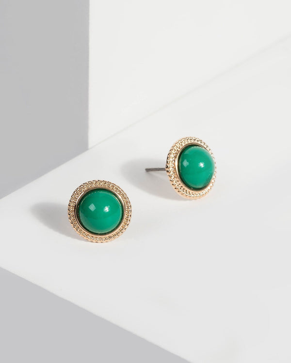 Emerald Round Stud Coloured Earrings | Earrings