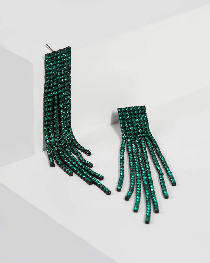 Emerald Stone Tassel Drop Earrings | Earrings