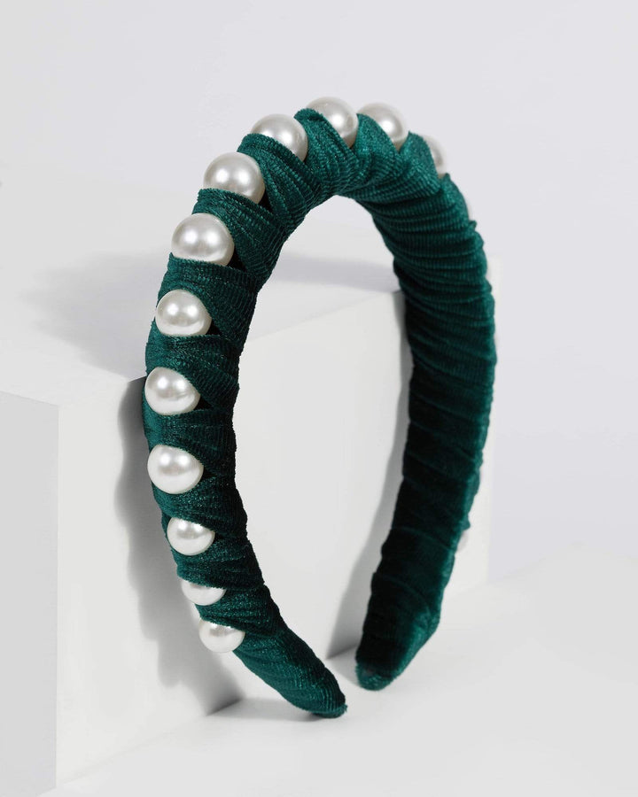 Emerald Velvet with Pearl Headband | Hair Accessories