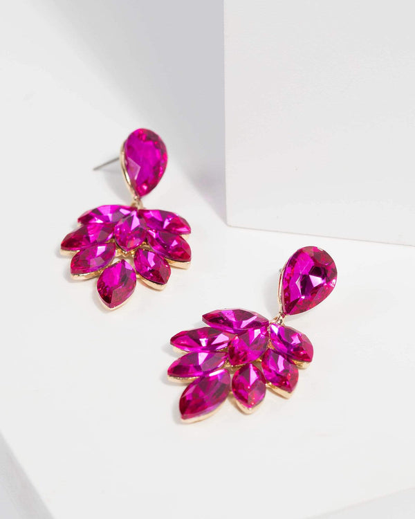 Fuschia Multi Crystal Drop Earrings | Earrings