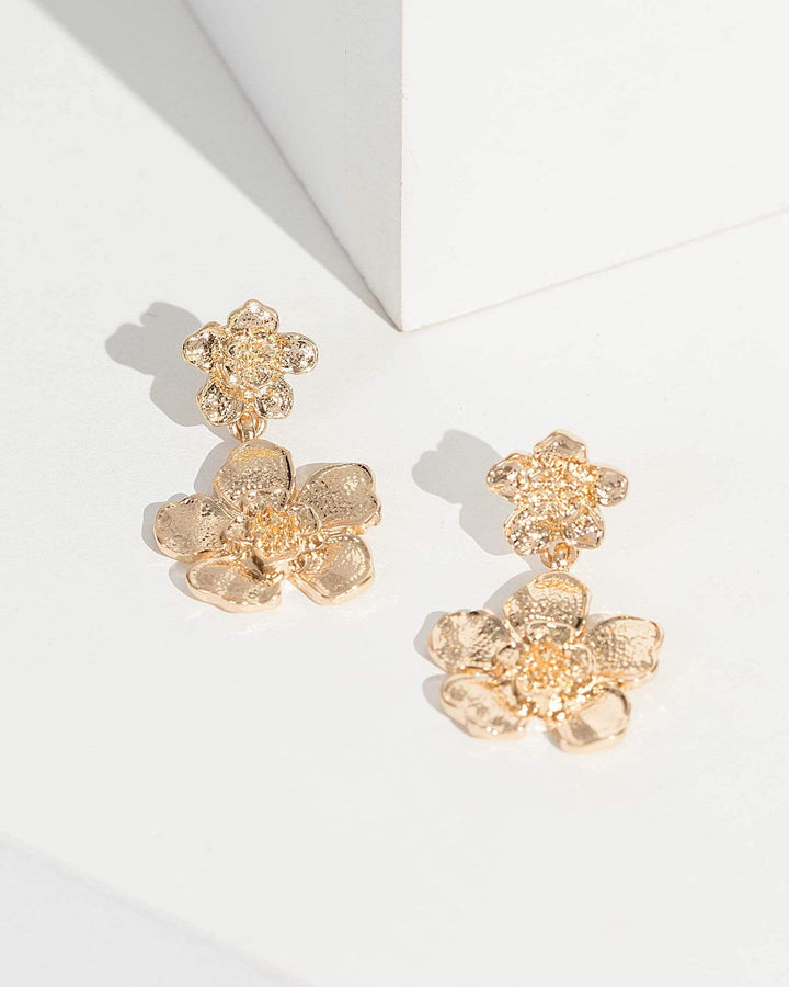 Gold 2 Flower Drop Earrings | Earrings