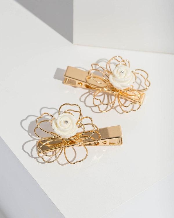 Colette by Colette Hayman Gold 2 Pack Flower Outline Hair Slides