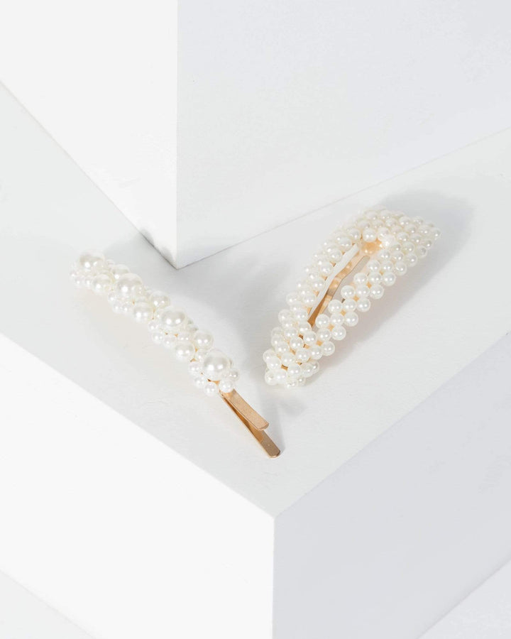 Gold 2 Pack Large Pearl Hair Clips | Accessories