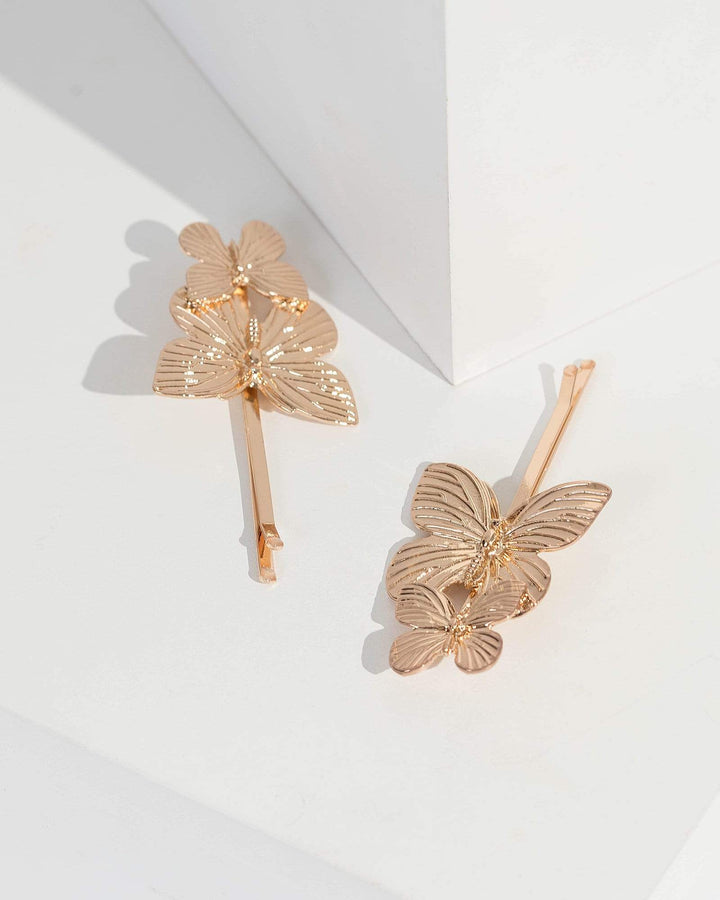Gold 2 Pack Metal Butterfly Hair Slides | Hair Accessories