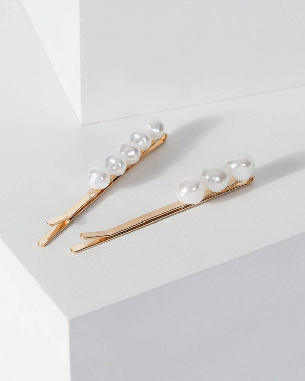 Gold 2 Pack Small And Large Pearl Detail Hair Clip | Accessories
