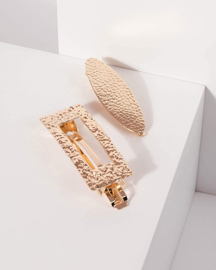 Gold 2 Pack Square And Oval Hair Clip | Accessories