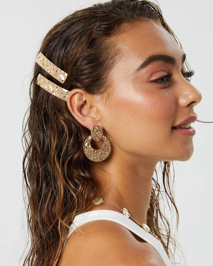 Gold 2 Pack Textured Long Hair Clip | Accessories