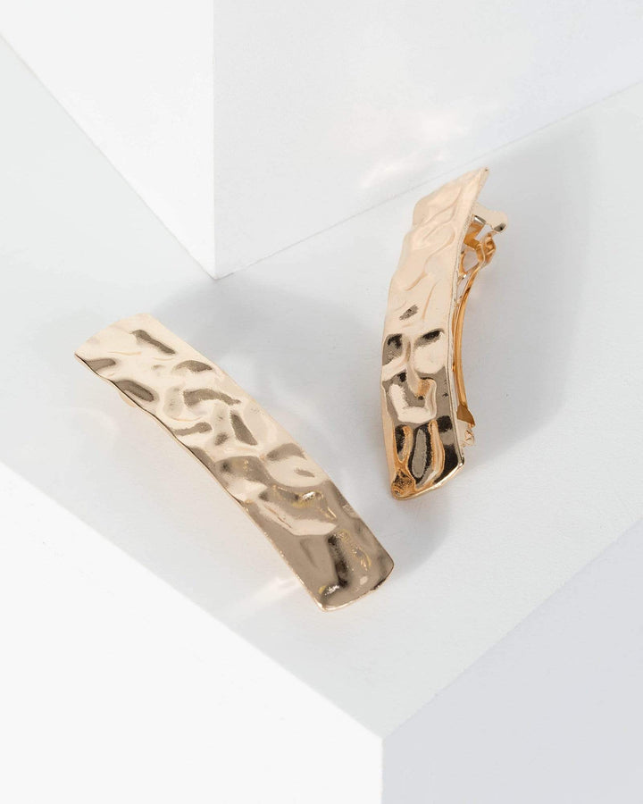 Gold 2 Pack Textured Long Hair Clip | Accessories