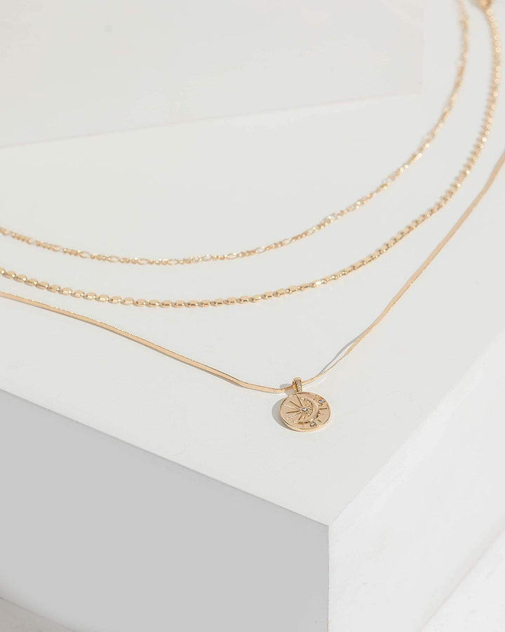 Gold 3 Layer Chain Medallion Necklace | Necklaces