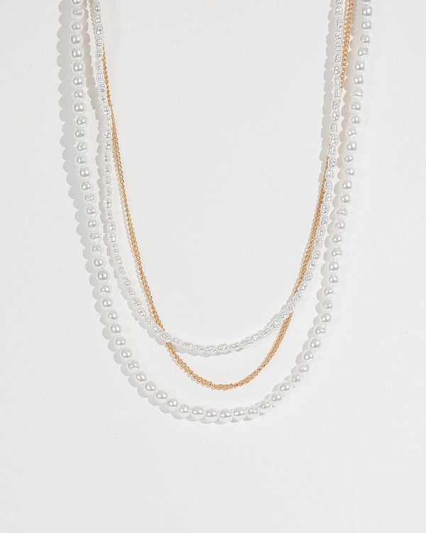 Gold 3 Layer Pearl Necklace | Necklaces