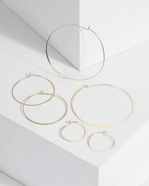 Gold 3 Pack Fine Metal Hoops | Earrings