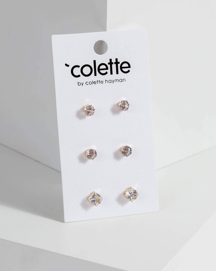 Gold 3 Stud Multi Pack Earrings | Earrings
