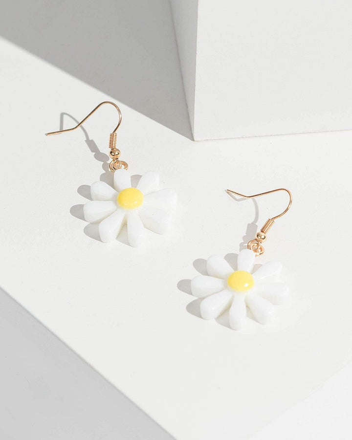 Gold 3D Daisy Detail Drop Earrings | Earrings