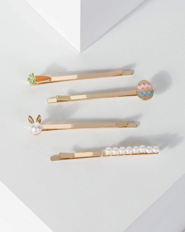 Gold 4 Pack Bunny And Carrot Hair Slides | Accessories