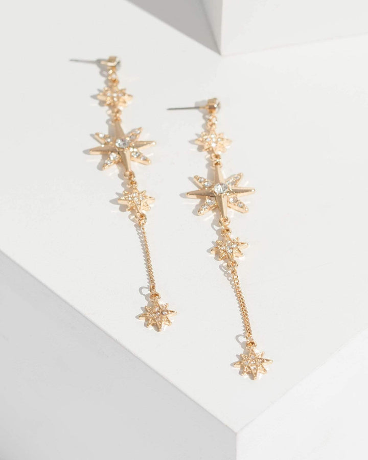 Gold 4 Star Fine Drop Earrings | Earrings