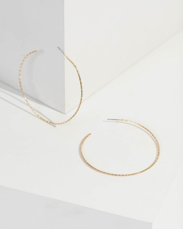 Gold 55mm Textured Hoop Earrings | Earrings