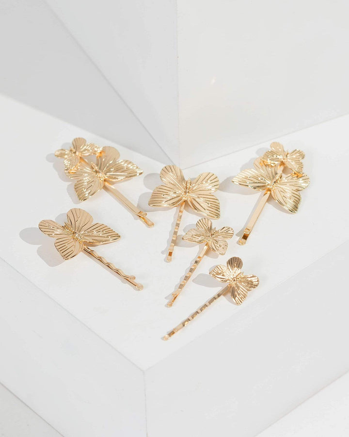 Gold 6 Pack Butterfly Hair Slides | Hair Accessories