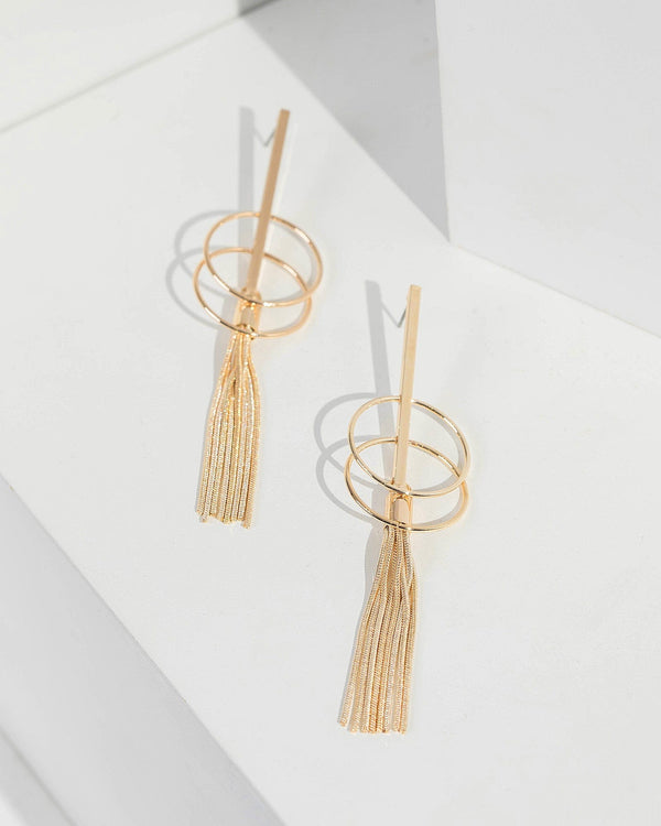 Gold 95Mm Bar Chain Tassel Earrings | Earrings