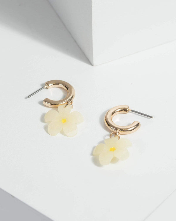 Gold Acrylic Floral Huggie Hoop Earrings | Earrings