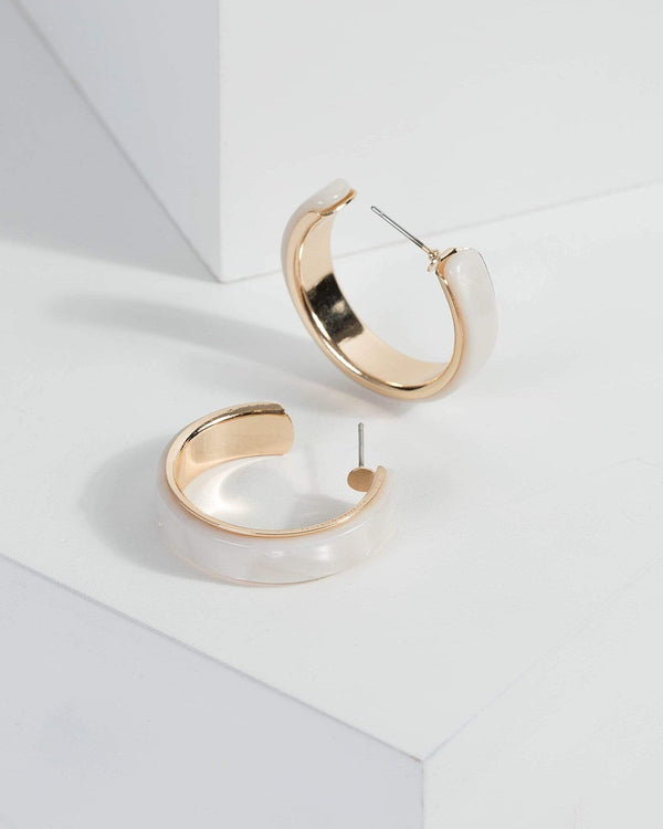 Gold Acrylic Lined Hoop Earrings | Earrings