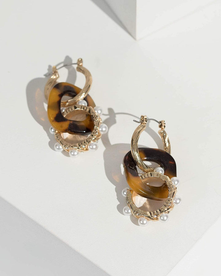 Gold Acrylic Link Hoop Earrings | Earrings