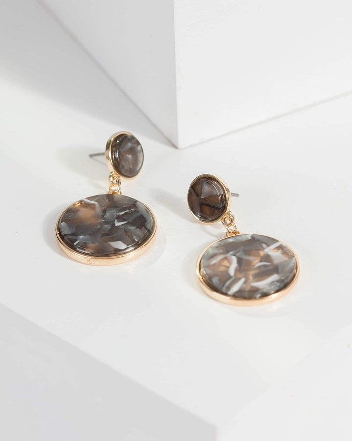 Gold Acrylic Marble Circles Drop Earrings | Earrings