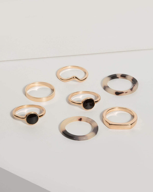 Gold Acrylic Metal Band Ring Set | Rings