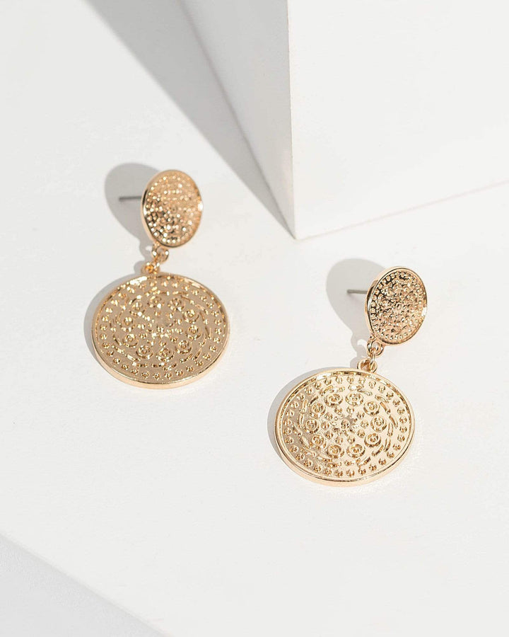 Gold Ancient Disc Drop Earrings | Earrings