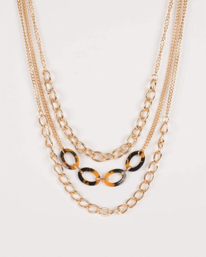 Gold and Tortoise Shell Acrylic Chain Necklace | Necklaces
