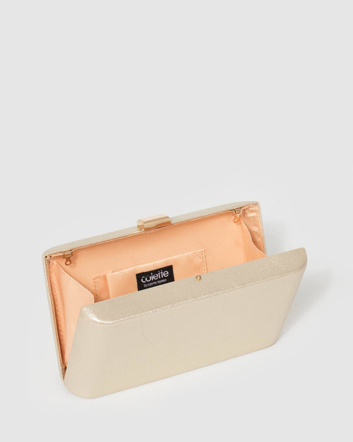 Gold Annalise Curved Clutch Bag | Clutch Bags