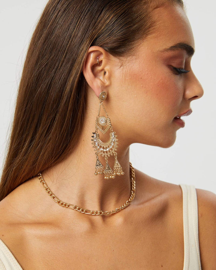 Gold Antique Crystal Statement Stud Earrings | Earrings