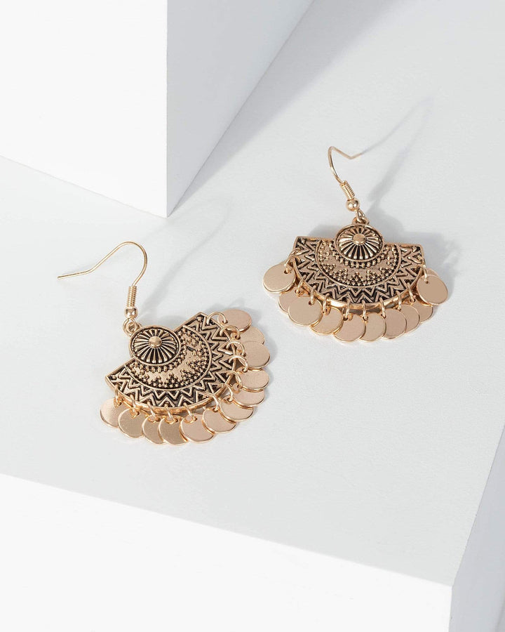 Gold Antique Detail Small Circle Earrings | Earrings