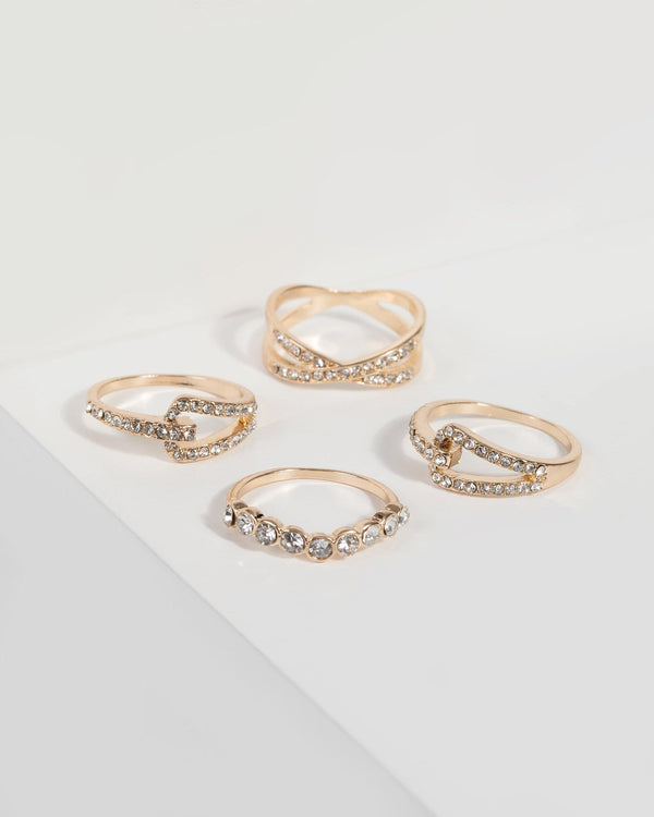 Gold Assorted Diamante Ring Set | Rings