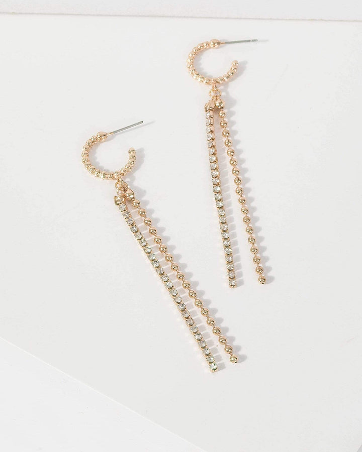Gold Ball Bead And Crystal Drop Earrings | Earrings