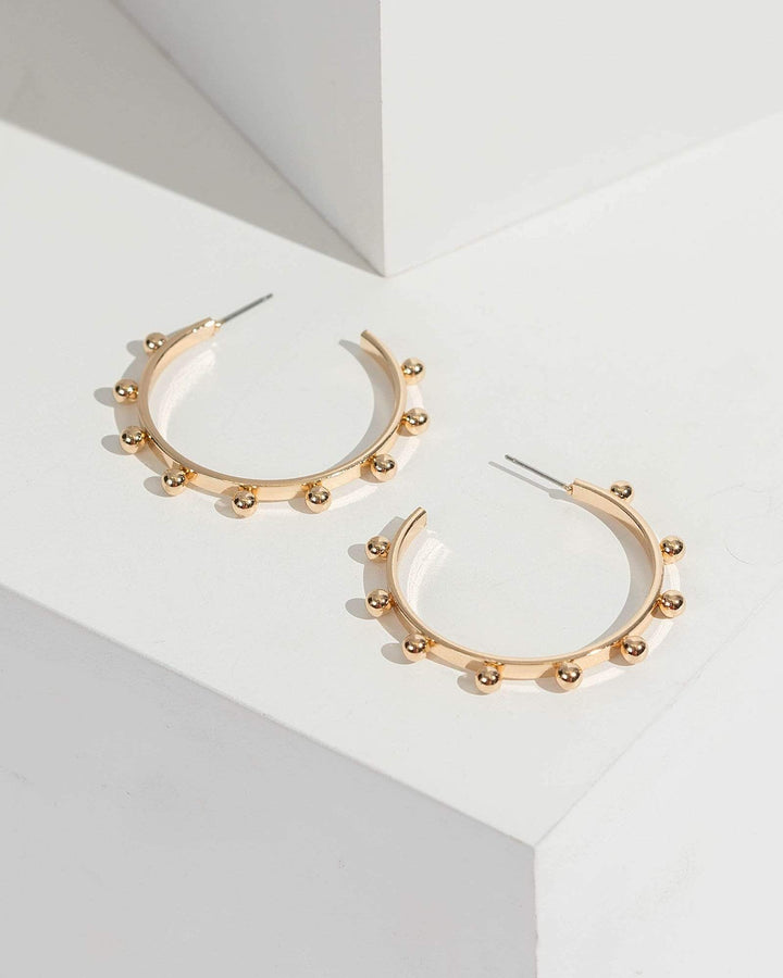 Gold Ball Studded Hoop Earrings | Earrings