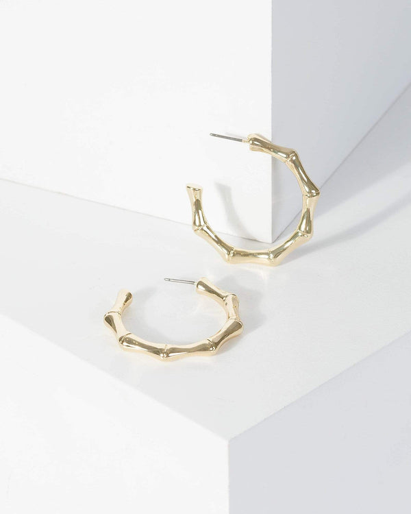 Gold Bamboo Metal Hoop Earrings | Earrings