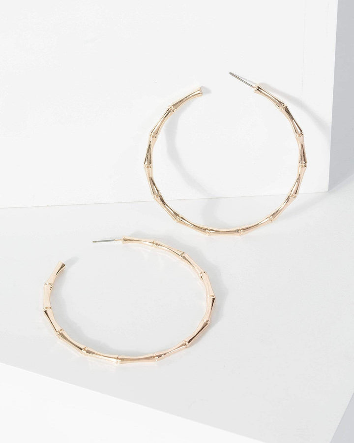 Gold Bamboo Style Hoop Earrings | Earrings