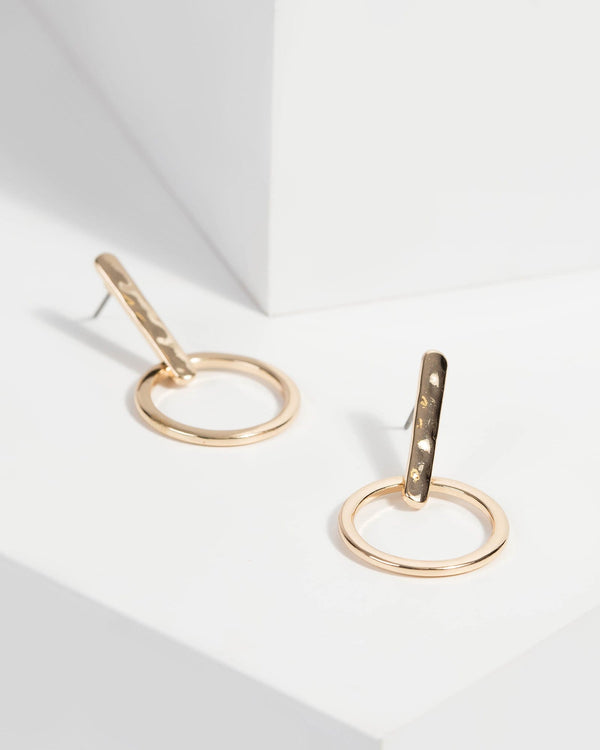 Gold Bar Hoop Drop Earrings | Earrings