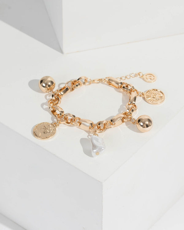 Gold Bar Link Chain Charm Bracelet | Wristwear