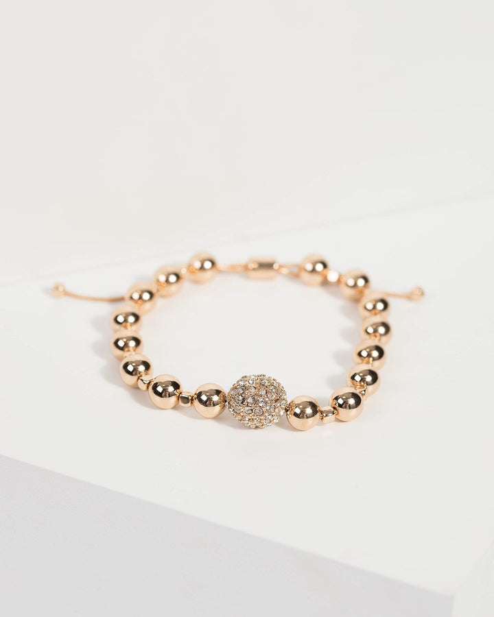Gold Bead Chain Diamante Bracelet | Wristwear