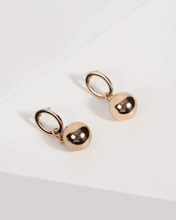 Gold Bead Oval Drop Earrings | Earrings