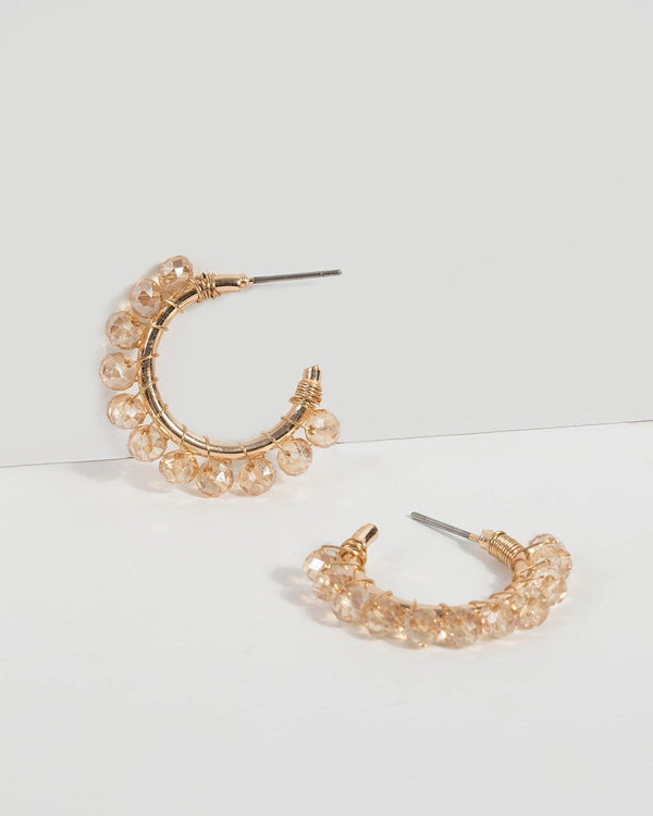 Gold Bead Wrapped Hoop Earrings | Earrings