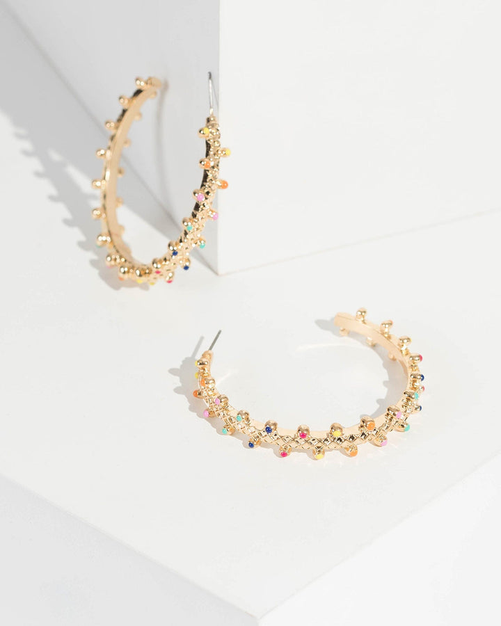 Gold Beaded Ball Detail Hoop Earrings | Earrings