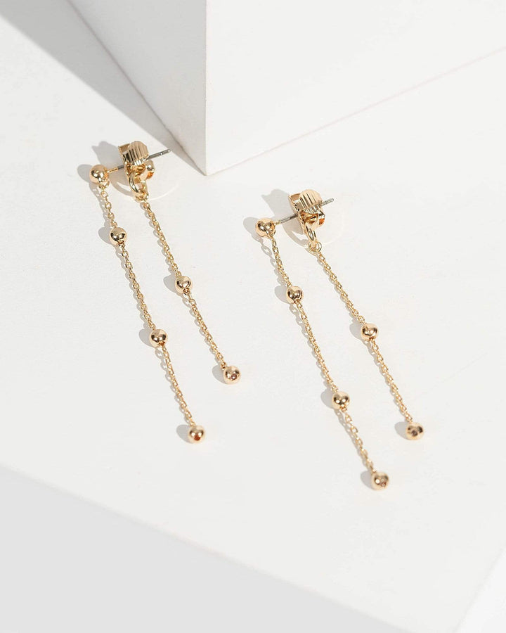 Gold Beaded Chain Front Back Earrings | Earrings