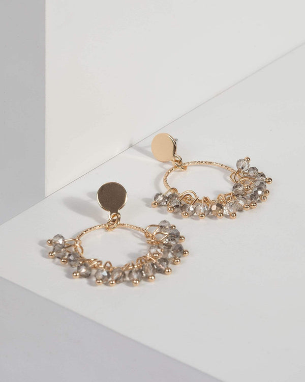 Gold Beaded Circle Drop Earrings | Earrings
