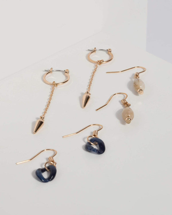 Gold Beaded Drop Small Hoop Earrings | Earrings