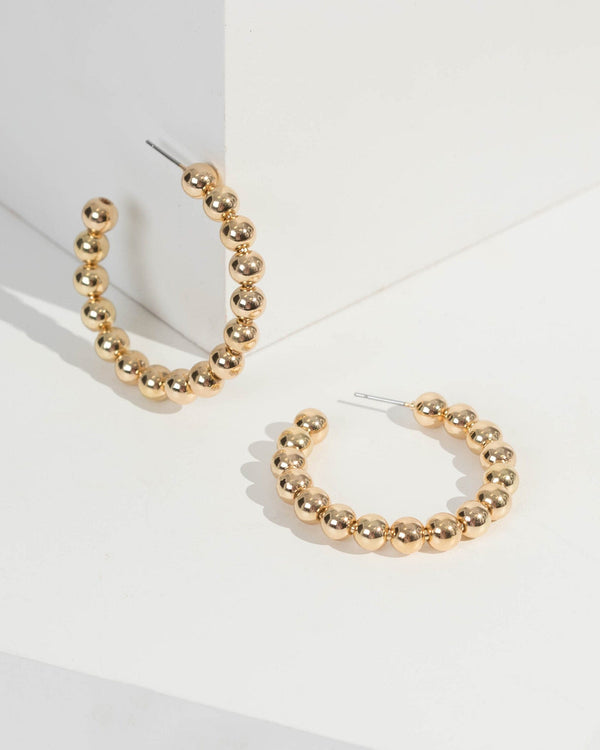Gold Beaded Large Hoop Earrings | Earrings