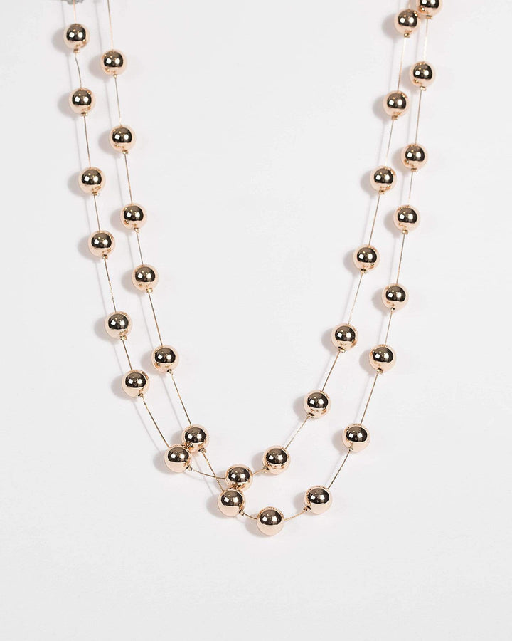Gold Beaded Long Strand Necklace | Necklaces