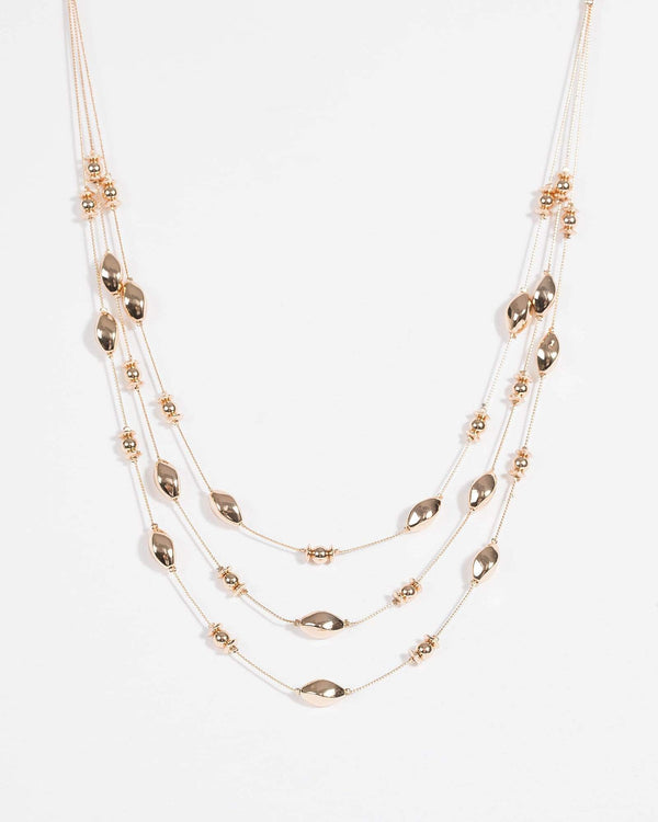 Gold Beaded Multi Strand Necklace | Necklaces